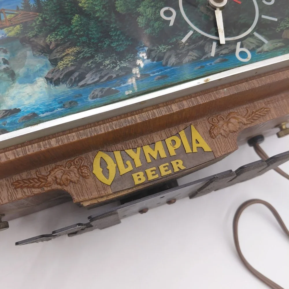 Vtg Olympia Beer Lighted Waterfall Clock Sign Cash Reigster Topper Works Plug In